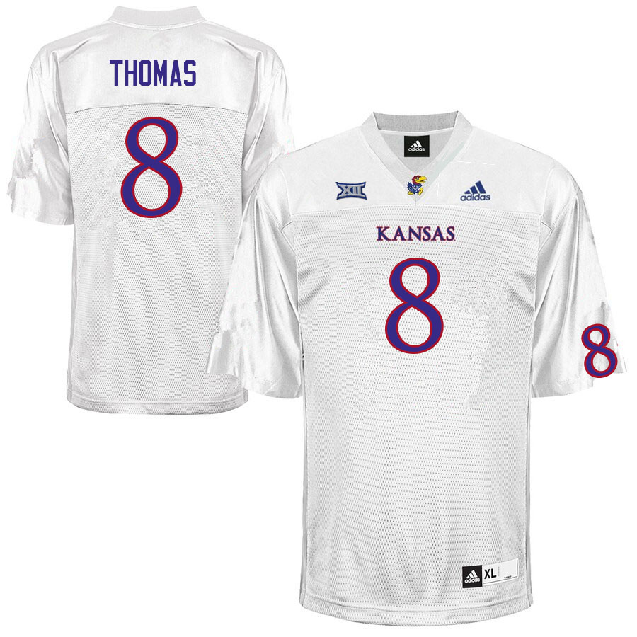 Men #8 Ky Thomas Kansas Jayhawks College Football Jerseys Sale-White - Click Image to Close